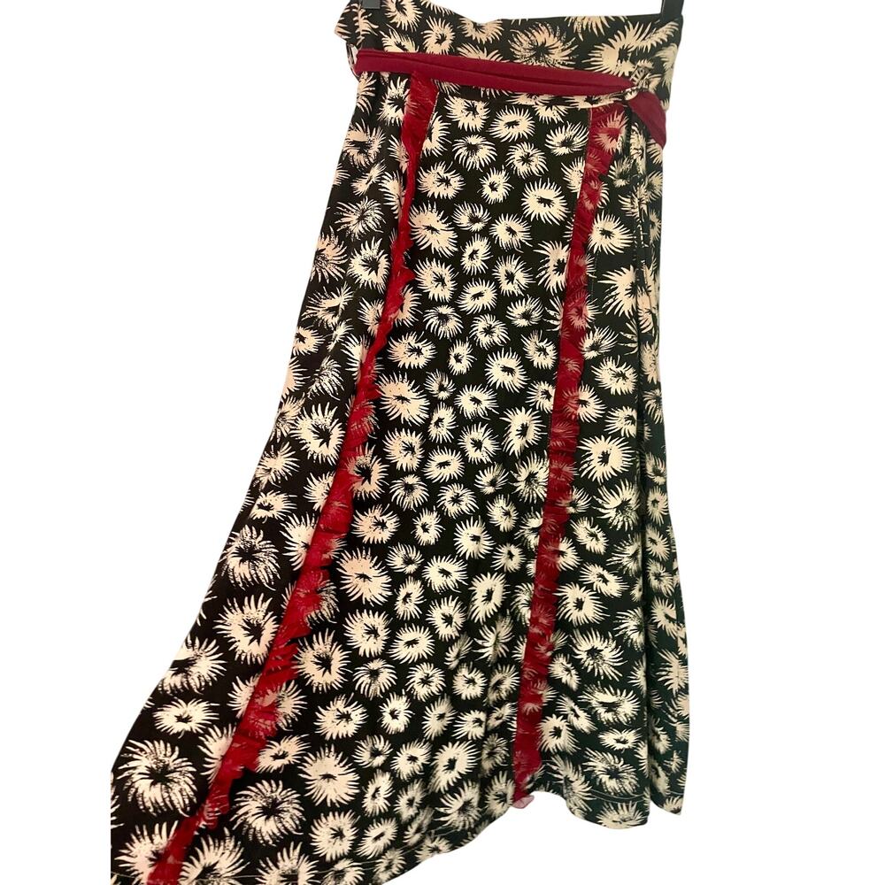 Effie’s Heart Floral Wrap Skirt XL Black Cream Red Tie Waist Retro Cottagecore